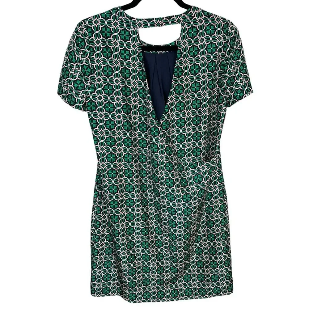 J. Crew Green Swoop Silk Dress Latticework Medallion
